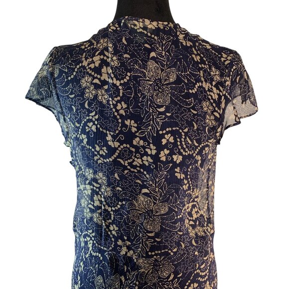 Lauren Ralph Lauren Sheer Floral Maxi Dress Blue & Beige Size 6 100% Silk Button - Picture 10 of 16